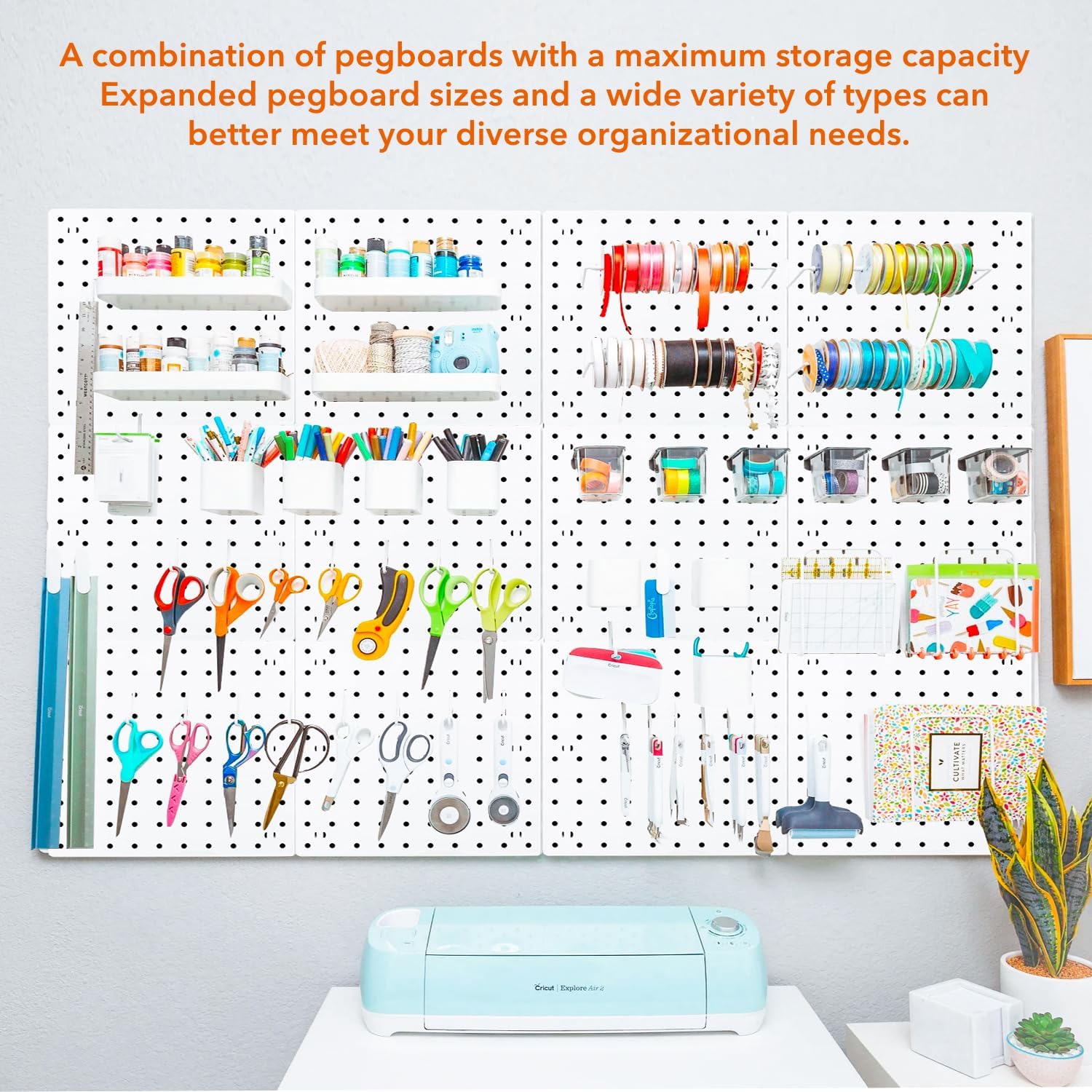 SKYFOOST 12Pcs Pegboard, Pegboard Wall Organizer, Peg Boards for Walls Craft Room, Pegboard Kits fit Garage Kitchen Workshop, Small Pegboard, Peg Board Organizer Accessories - White Pegboards Panels