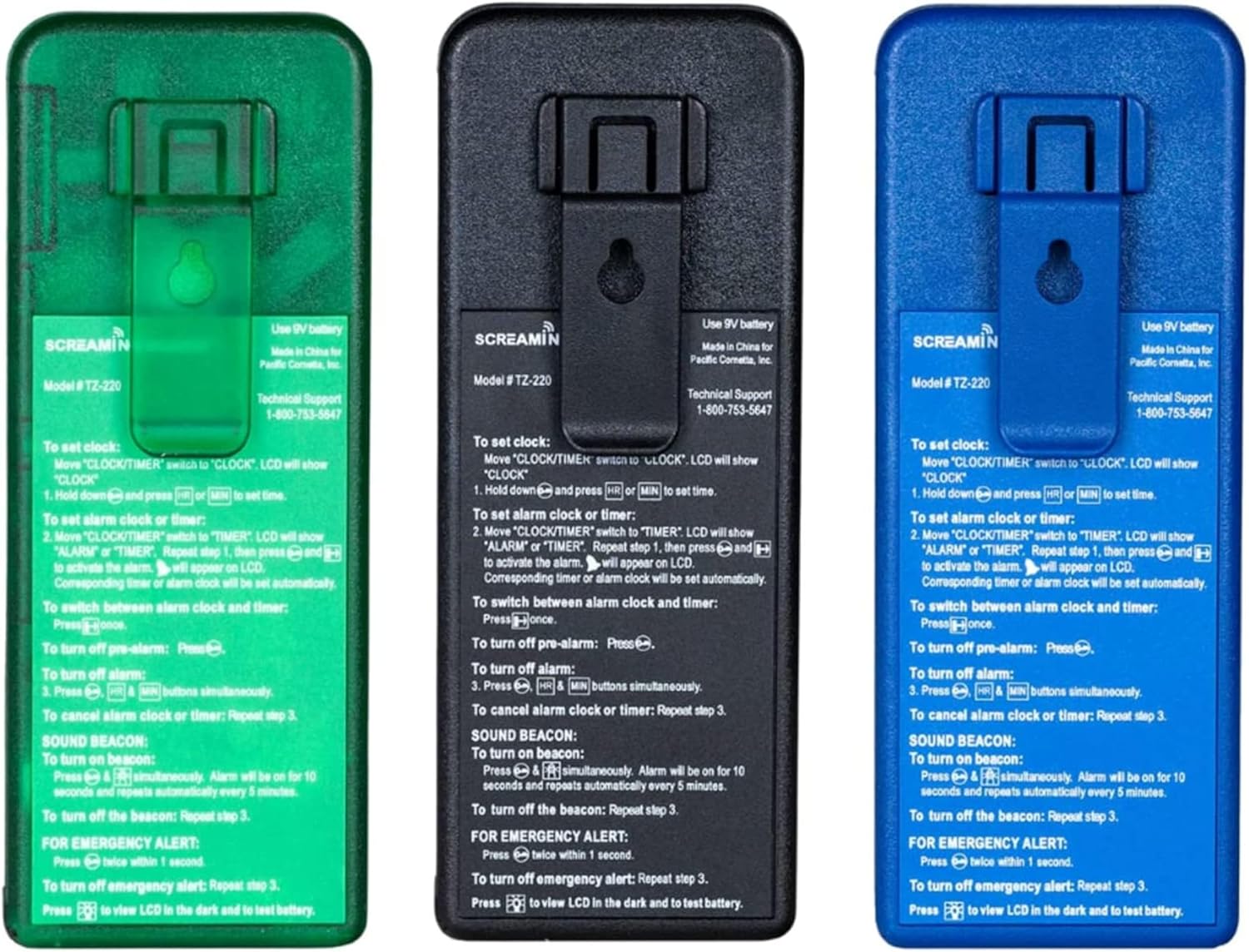 Screaming Meanie 220 Alarm Clock and Timer, Extremely Loud for Deep Sleepers, Multi-Purpose Clock, 3 Sound Levels (with 9v Battery Included) - Black