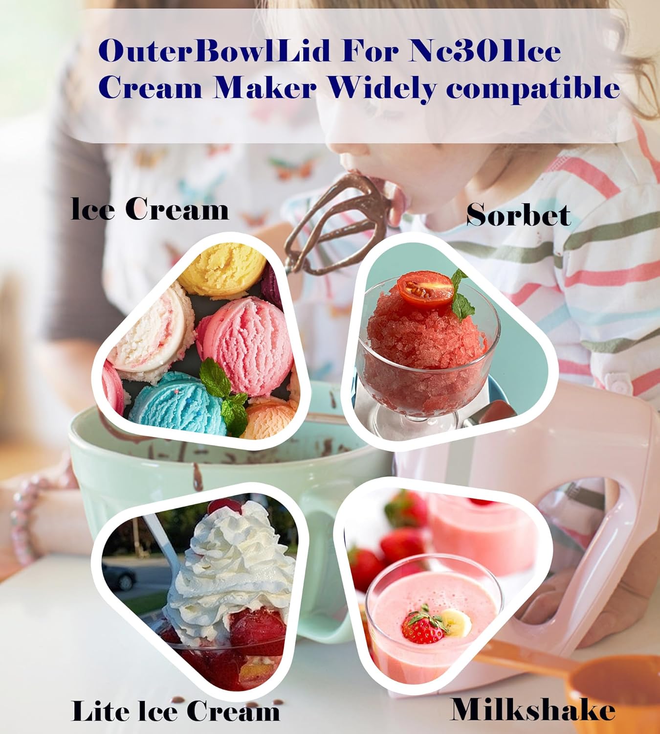 Outer Bowl Lid with Blade for Ninja Creami NC301 Replacement Lid with Attached Paddle Blade, Compatible with NC299AMZ/NC301/NC300/NC201/NC101 Series