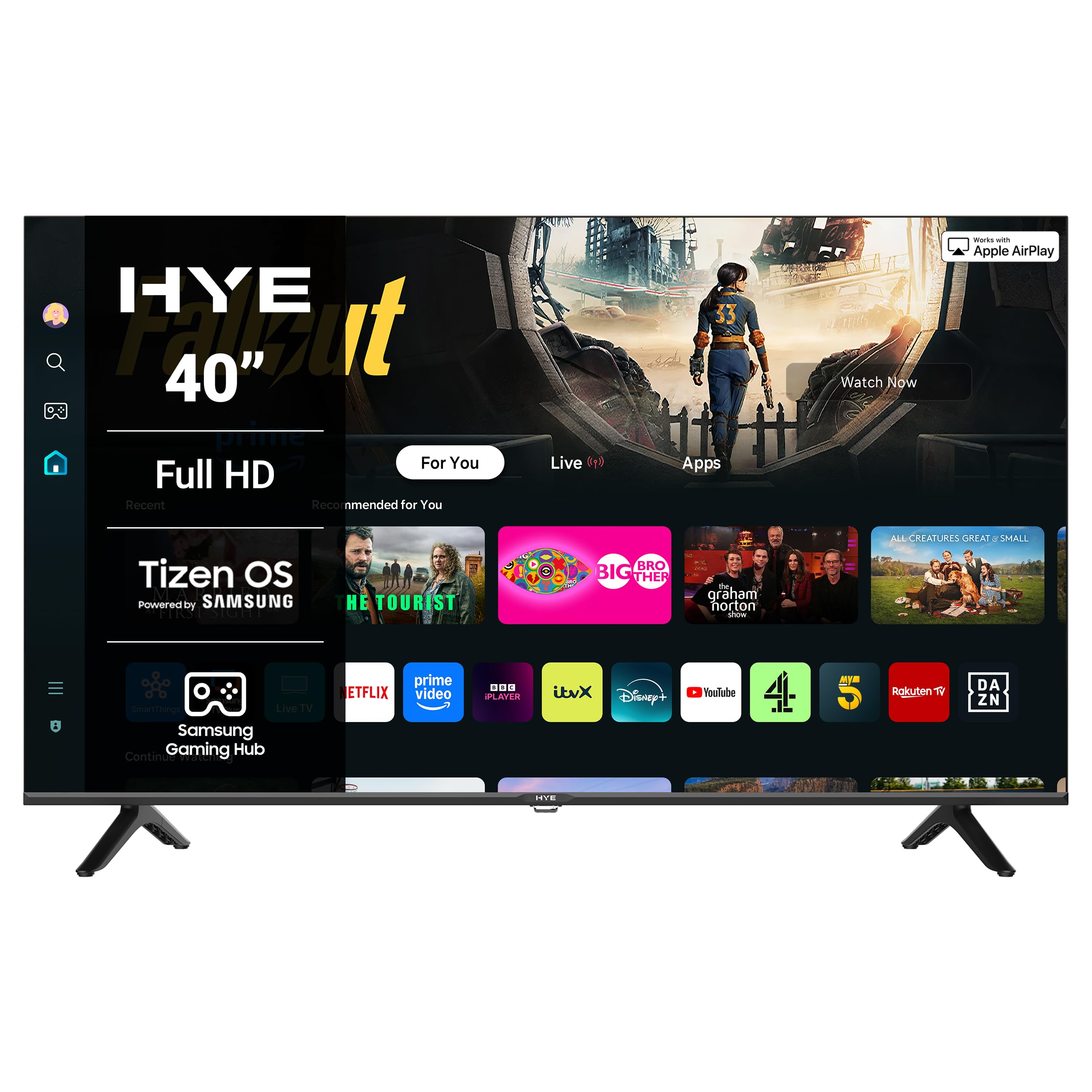 HYE 40" LED Smart TV - Full HD, Samsung Tizen OS & Gaming Hub, Black