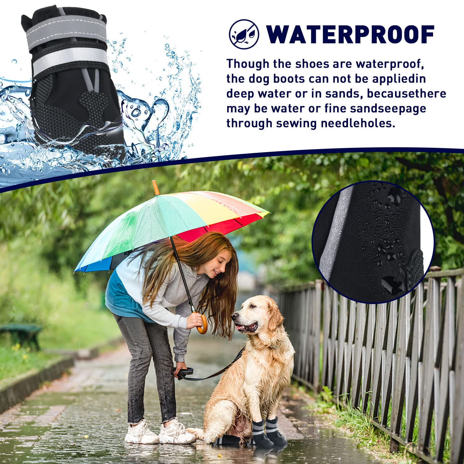 Bottes Chien, Ensemble de 4 Chaussures pour Chiens Antidérapant, Bottes de Protection pour Chien Imperméable pour Chiens de Taille Moyenne et Grande (L, Noir)