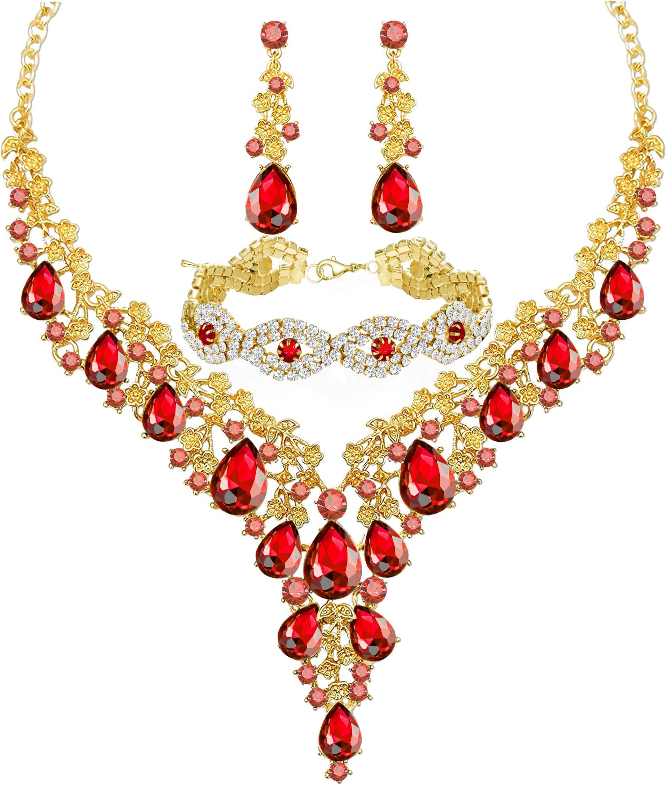Wedding Bridal Bridesmaid Austrian Crystal Rhinestone Jewelry Sets Statement Choker Necklace Earrings Bracelets Sets for Wedding Party Prom