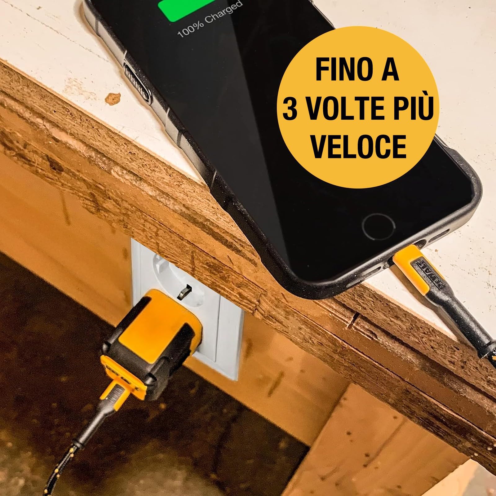 DEWALT Heavy Duty 30 W PD USB caricabatterie da parete per cantieri, caricabatterie USB-C tipo C, spina europea, compatibile con iPhone 16 15 14 13 12 Pro Max iPad Pro