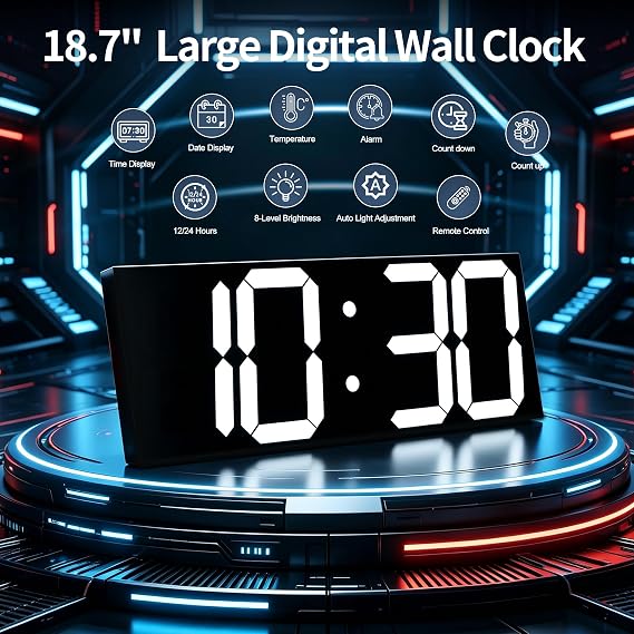 CHKOSDA 18.7 Digital Wall Clock, 6 Digits, 164ft Visibility - White