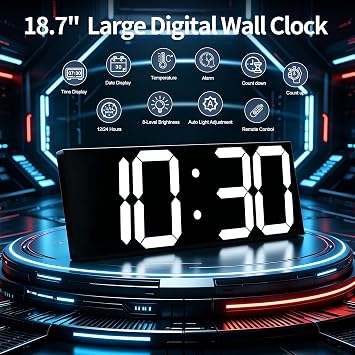 CHKOSDA 18.7 Digital Wall Clock, 6 Digits, 164ft Visibility - White