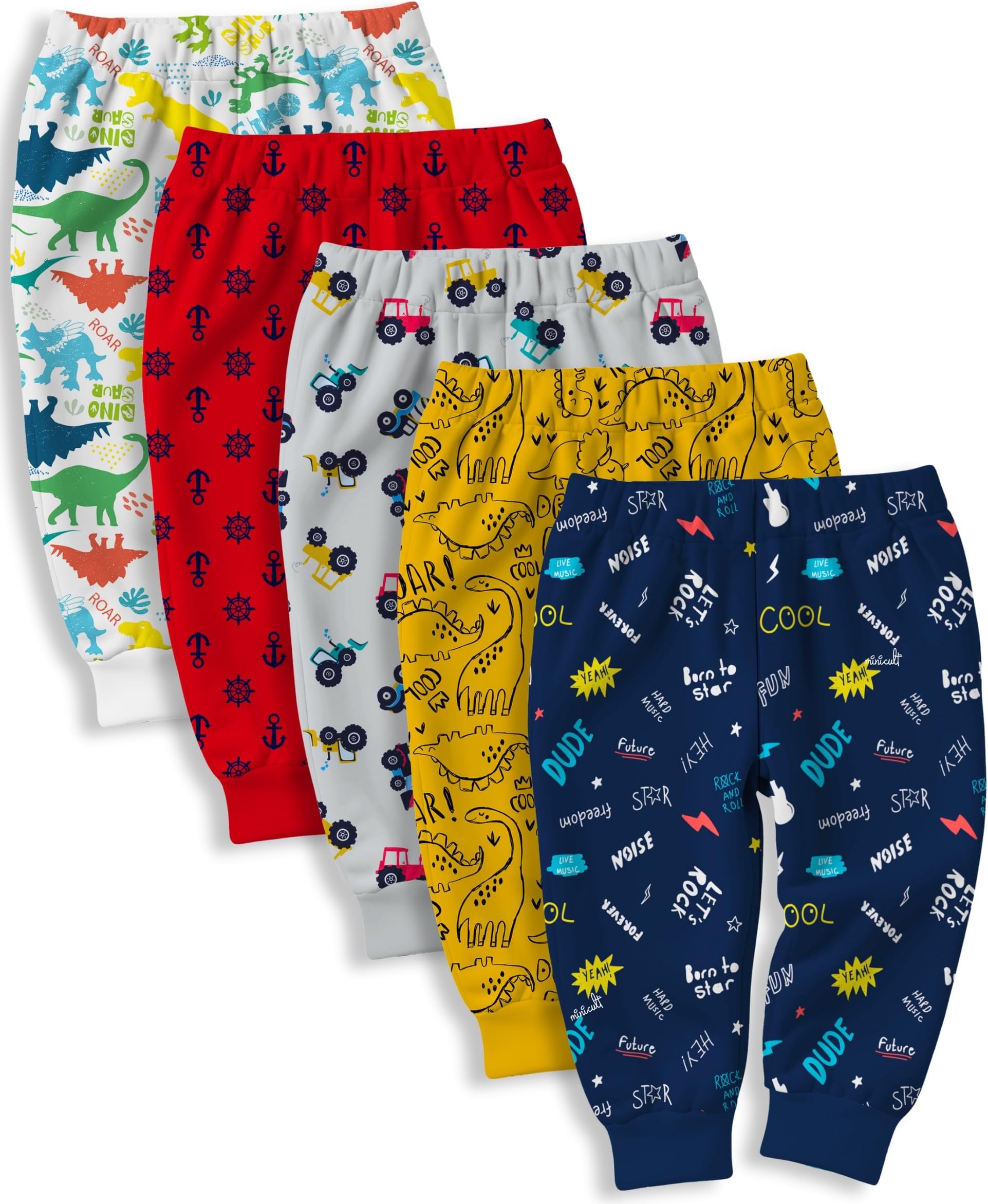 minicult Cotton Pajama Pants with All Over Print for Boys and Girls (Multicolor Designs)(Regular Fit)(Pack of 5)