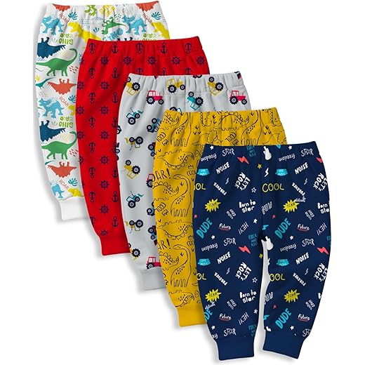 minicult Cotton Pajama Pants with All Over Print for Boys and Girls (Multicolor Designs)(Pack of 5)