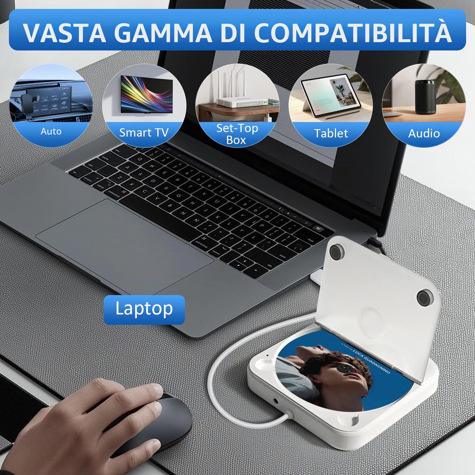 Lettore CD auto con porta USB – lettore CD esterno universale per auto