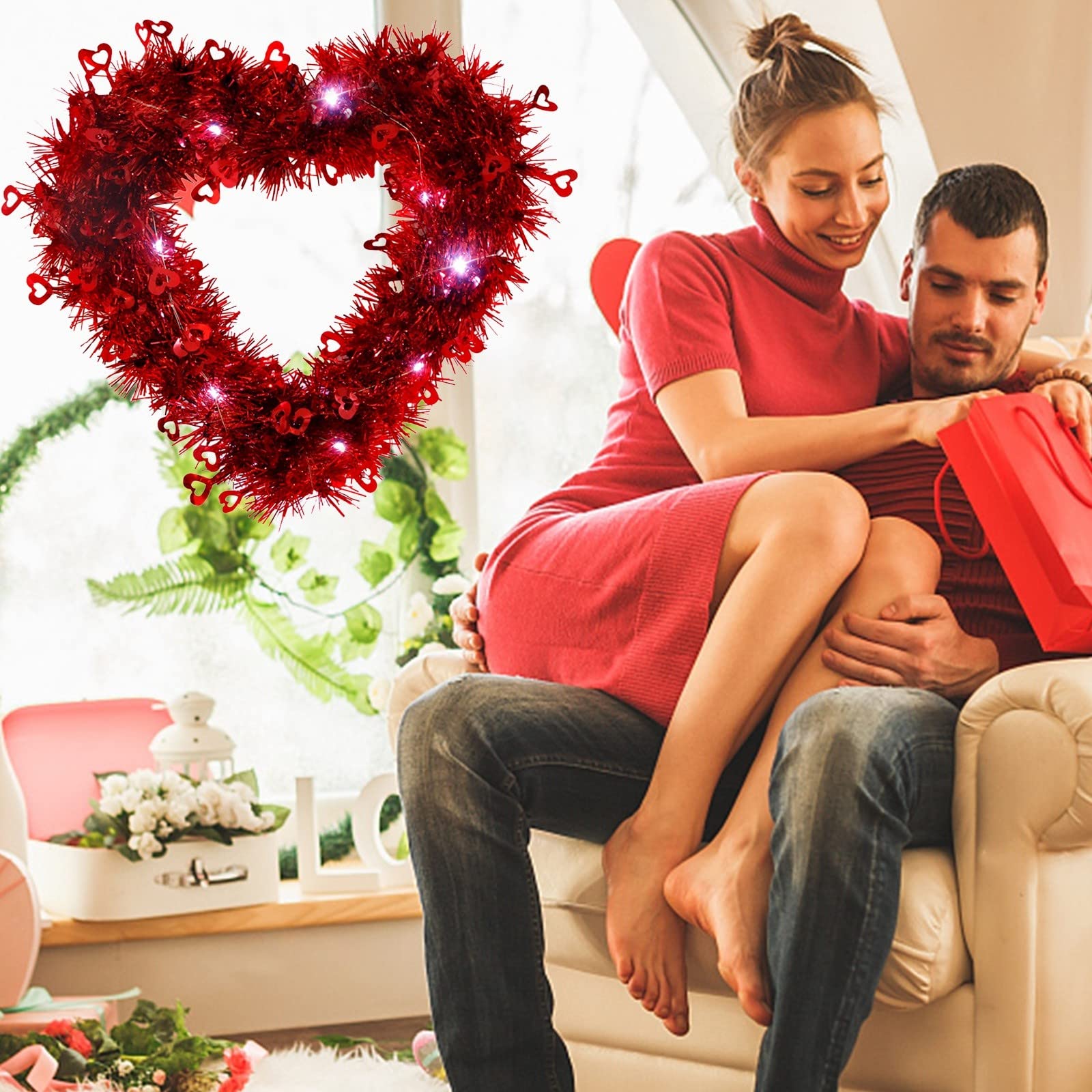 Ghirlande di San Valentino a forma di cuore con fiocchi per decorazione di San Valentino, ghirlanda di San Valentino, decorazione per gli amanti degli accessori per feste (rosa, taglia unica