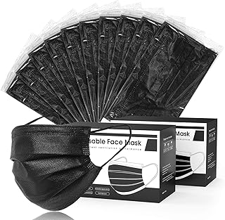 Hyegiir 3 Ply 100 Pack Disposable Face Masks Individually Wrapped For Daily Protection (Black)