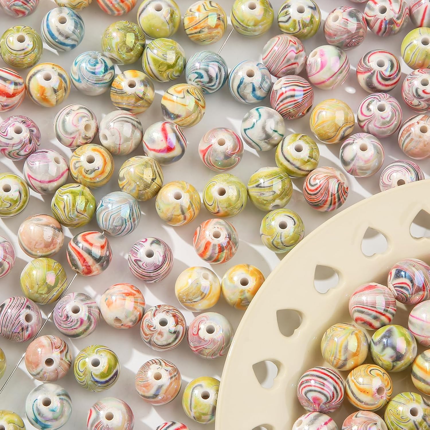 16mm Acrylic Beads 100pcs Color Line Bead Pen Bubblegum Beads DIY Beading Hairband Bracelets Necklace Craft for DIY Jewelry Making (ab line) - Image 4