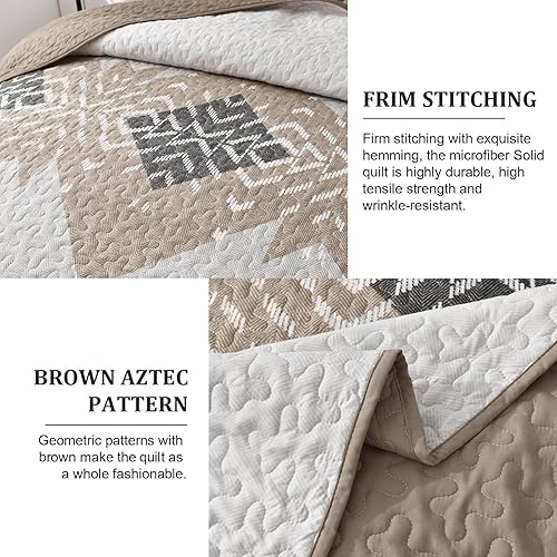 Miniatura 4 de Dintszyayue Juego de edredón bohemio marrón, tamaño Queen, edredón de 3 piezas con textura azteca con 2 fundas de almohada, juego de ropa de cama