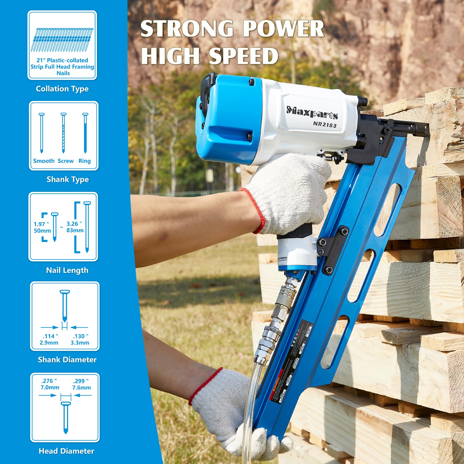 Maxparts NR2183 Framing Nail Gun - Powerful Pneumatic -2