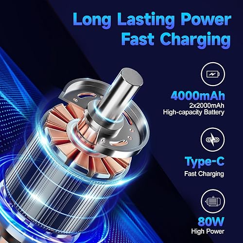 Miniatura 4 de Aspiradora de mano para automóvil, mini aspiradora inalámbrica de 15 KPa de 4000 mAh con luz LED, pantalla digital y 3 velocidades, aspiradora