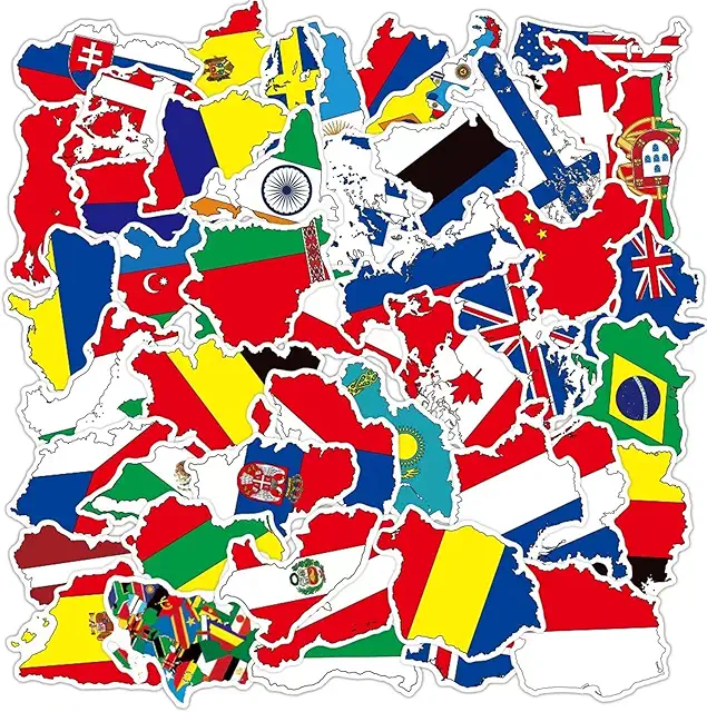 Flag Stickers: 50 National Flags for Laptop, Luggage & Car Decoration