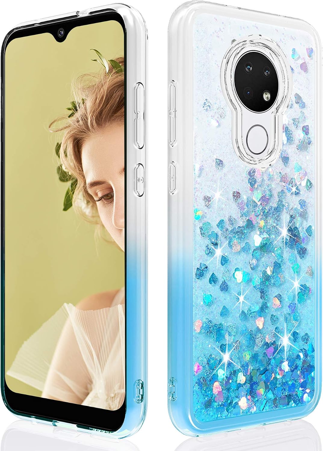 Dzxouui for Cricket Ovation Case,AT&T Radiant Max U705AA Case,Girls Women TPU Clear Protective Cover with Moving Quicksand Glitter Cute Phone Cases for Cricket Ovation(Gradient Teal)