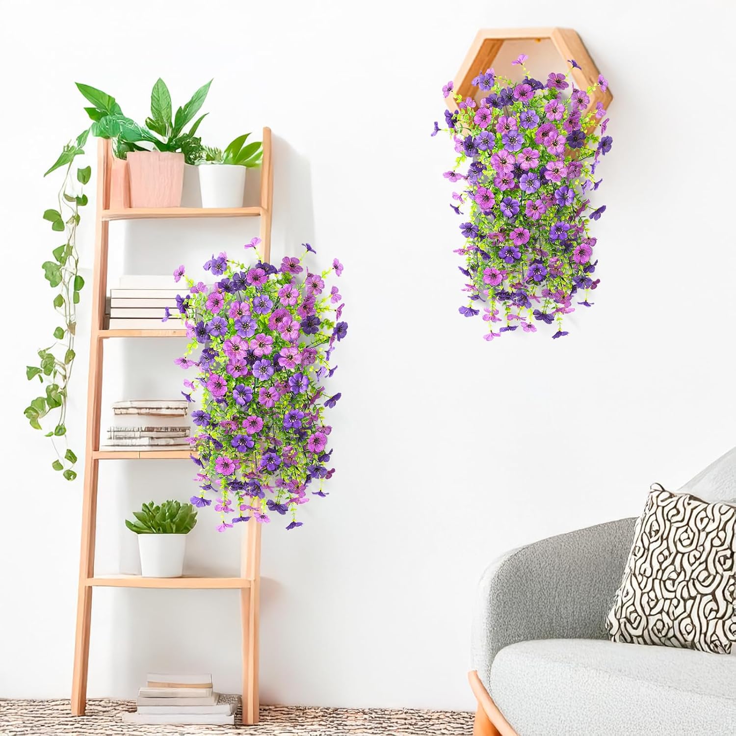 Artificial Faux Flowers Plants for Outdoor Spring Summer Decoration, 2PCS Fake Silk Daisy Flowers No Fade UV Resistant Realistic for Outside Home Planter Porch Patio Balcony Yard Decor (Purple) - Image 6