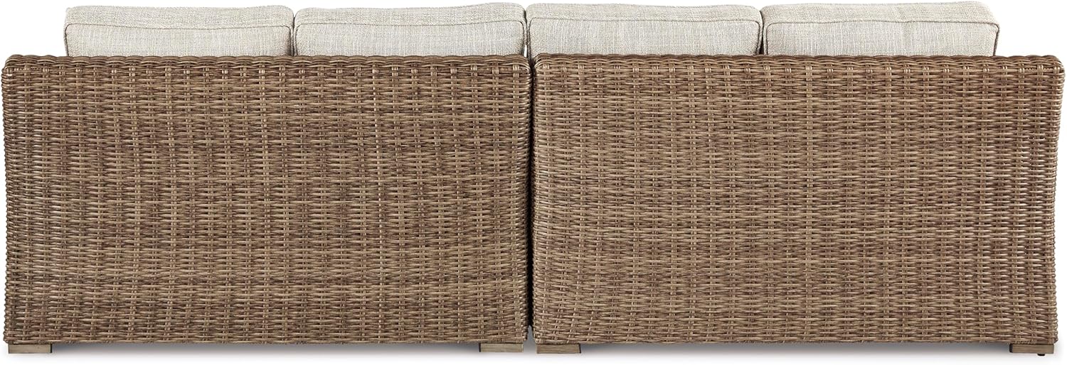 Signature Design by Ashley Beachcroft Outdoor Left & Right Arm Facing Wicker Patio Loveseats, Nuvella Weather Resistant Fabric, Brown & Beige