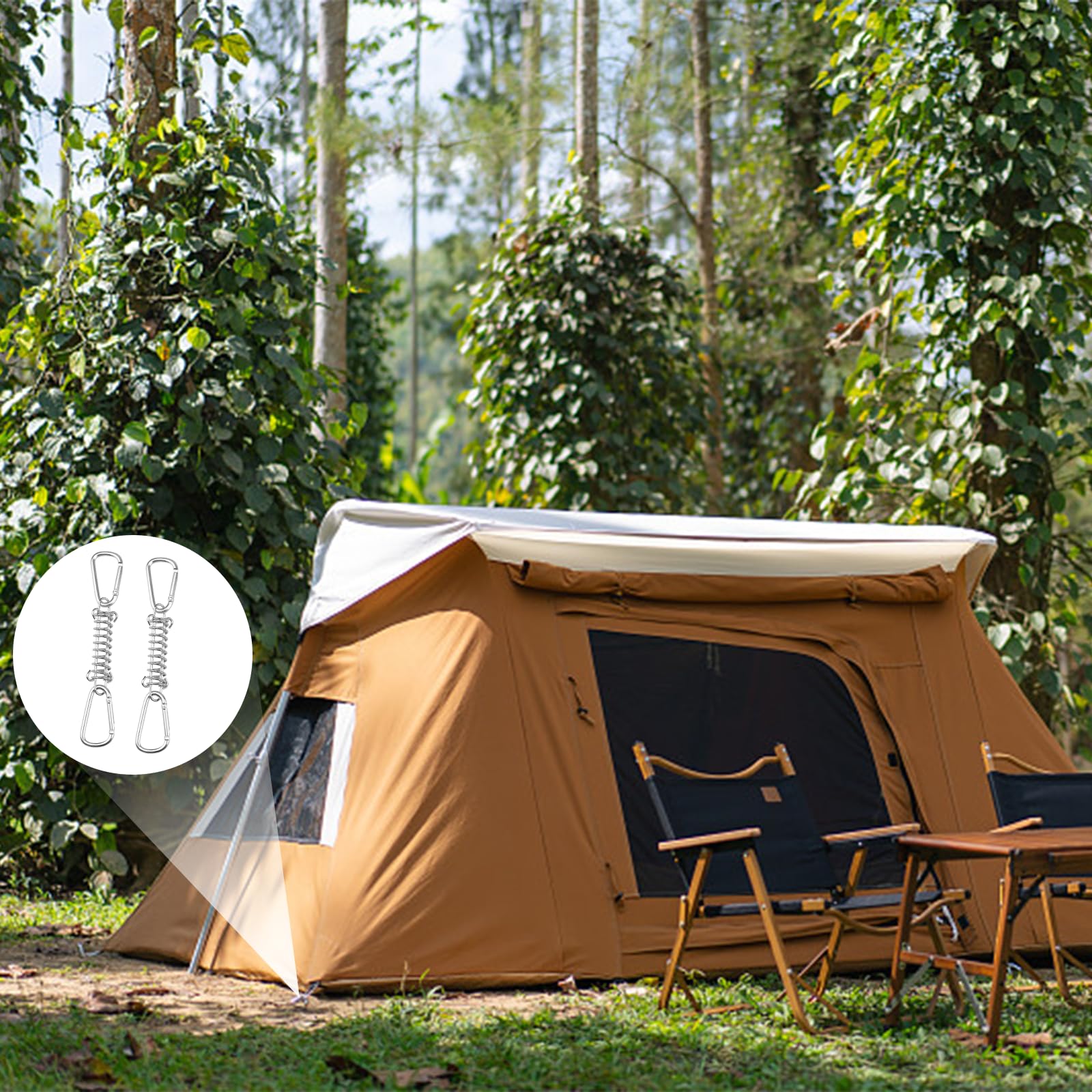 GETRICH 4 Stück Edelstahl Zugfedern mit Ösen für Sonnensegel Befestigung Spannfedern Spannfeder Sprungfedern Spannfeder Sonnensegel Stahlfeder mit 8 Stück Karabiner für Camping Markise Zelteund Mehr
