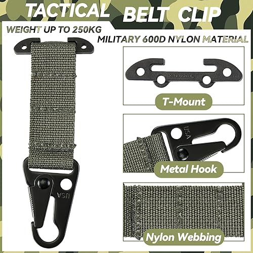 Miniatura 3 de Tactical Belt Clip T-Mount Molle Clip Molle Bag Clip Tactical Clash Hook Hanging Carabiner, MOLLE Webbing Belt Clip with Metal Hook for Tactical
