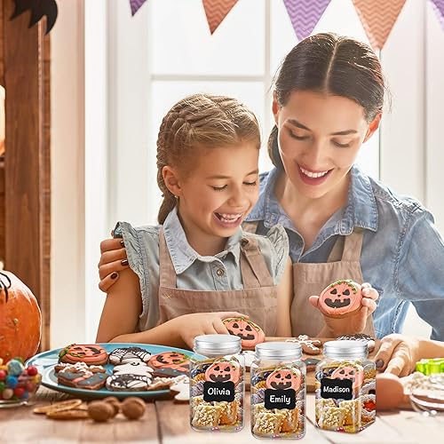 Miniatura 4 de Recipiente cuadrado de plástico de 12 onzas con tapas, etiquetas, bolígrafo, boca ancha, transparente con sello de PET, tarro vacío para caramelos,