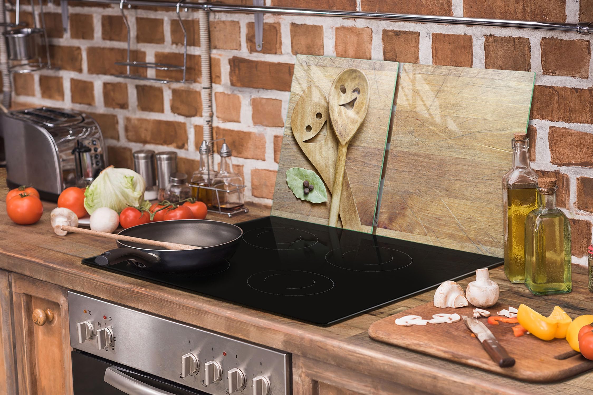 TMK ArtDeko Herdabdeckplatte 2 Teilig 30x52 +45x52 cm - Spritzschutz Herdabdeckung – Herdschutz aus Sicherheitsglas – Robust, Hygienisch & Rutschfest– Schutz für Induktion, Ceran, Gas & Elektro