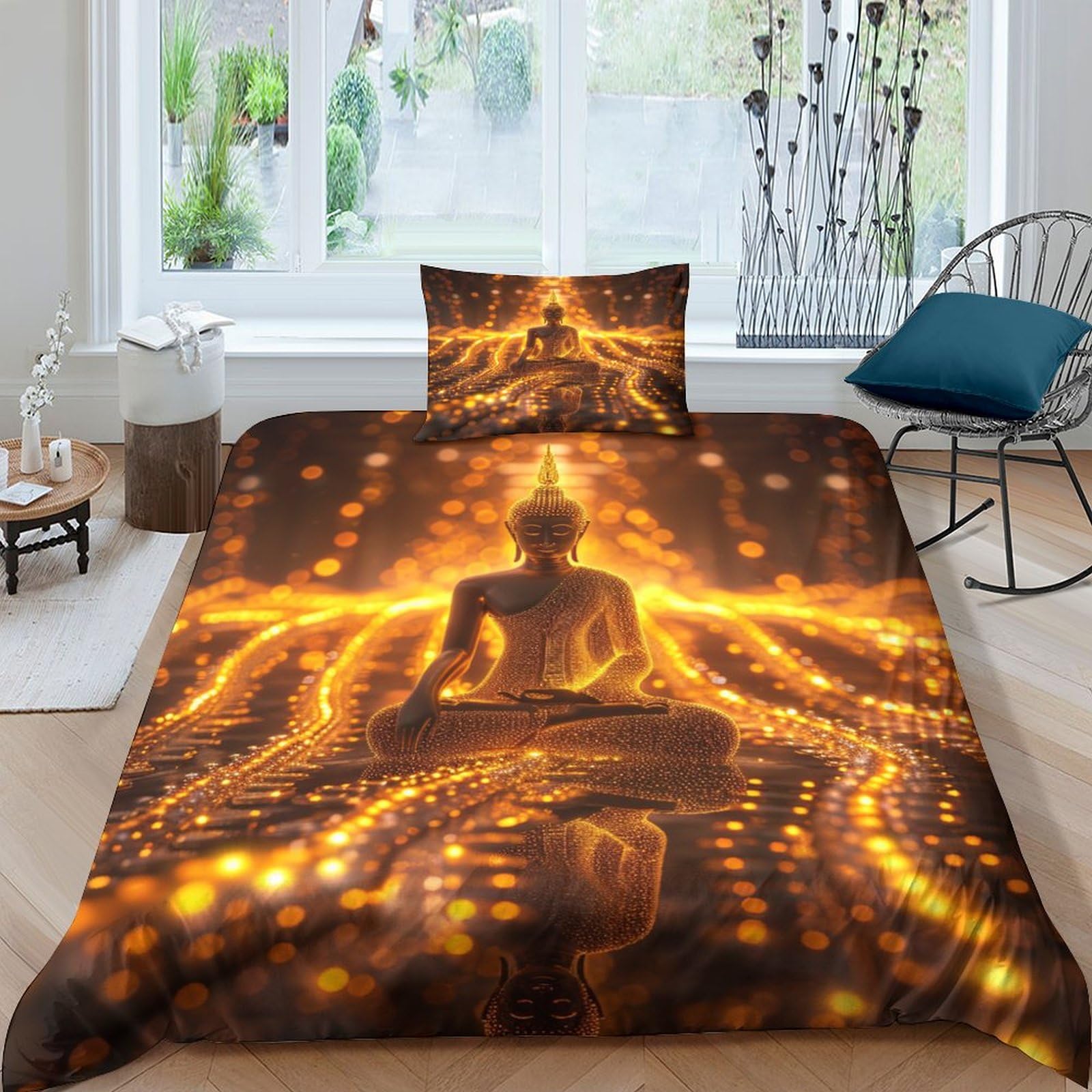Housse de couette Bouddha 3D parure de lit simple microfibre respirante