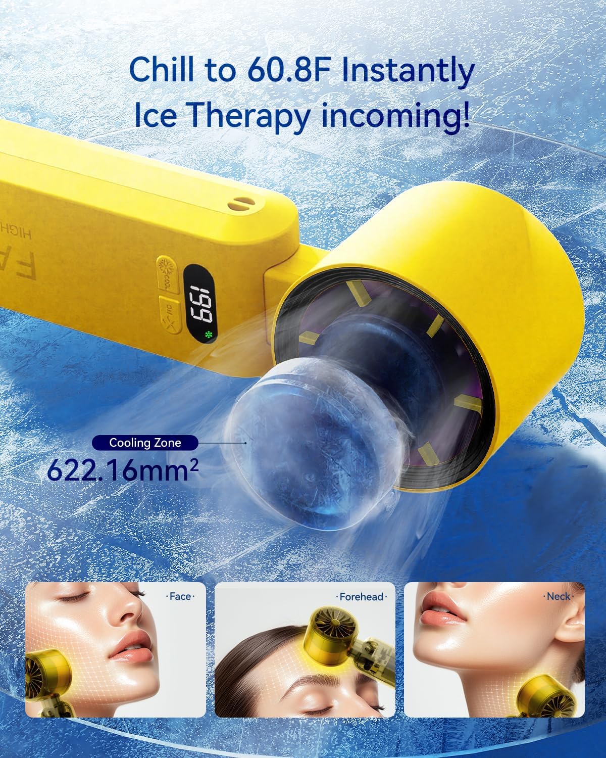 Kimguard Handheld Portable Turbo Fan with Ice Cooler, Speed (1-199) 5500mAh Rechargeable Personal Fan,[20H Cooling Time] [20000 RPM] Small Pocket Fans for Travel/Outdoor/Office, Yellow - Image 2