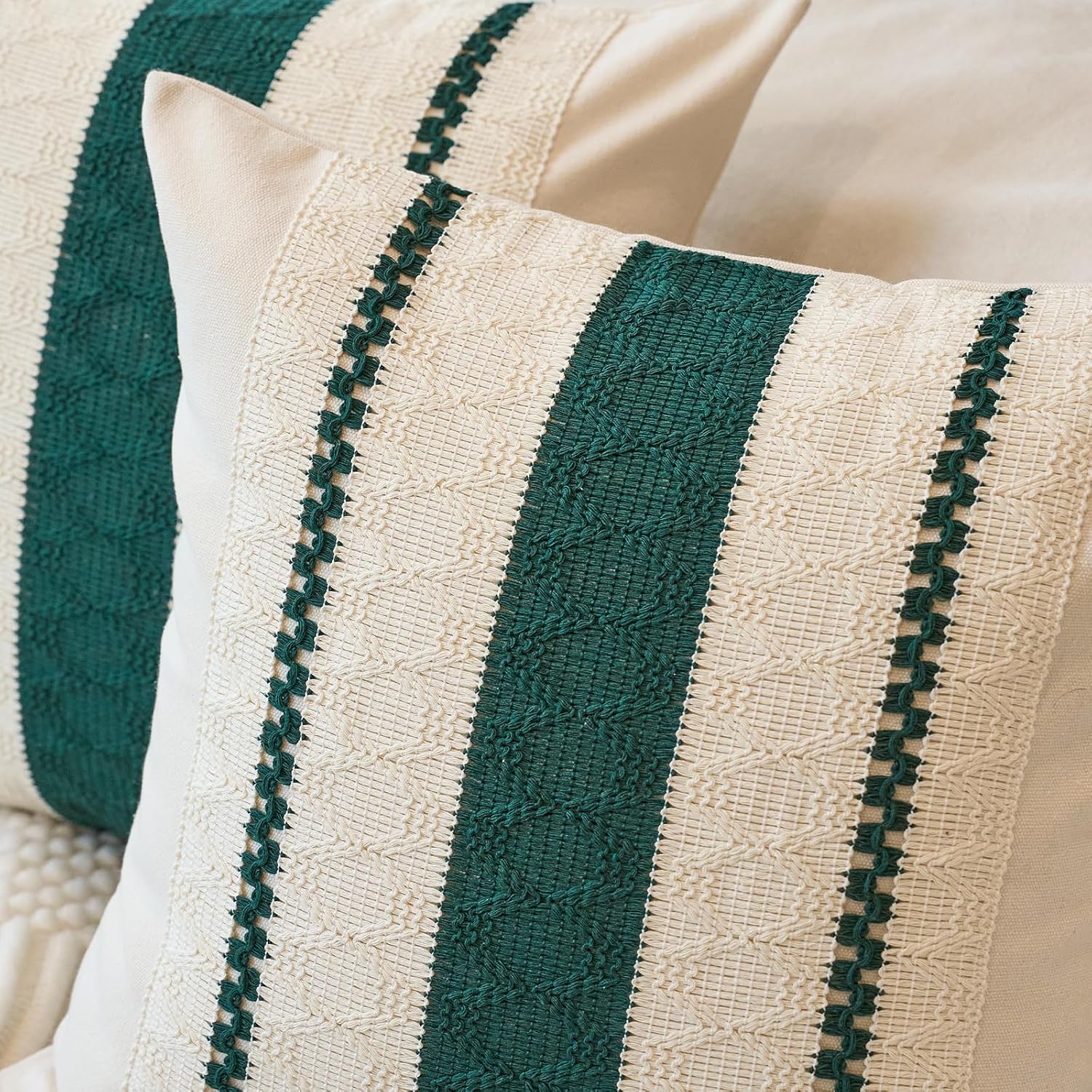 Alerfa ダークグリーン装飾スロークッションカバー 2枚セット 18x18インチ カウチ/ベッド/リビングルーム/オフィス用、美