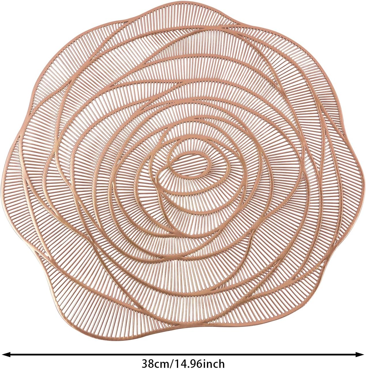 300pcs Dining Table Mats, Rose Slip Resistant Place Mats Set, 14.96inch PVC Hollow Out Dinning Place Mat for Wedding Dining Kitchen, Smooth Edges, Repeated Use (Rose Gold)