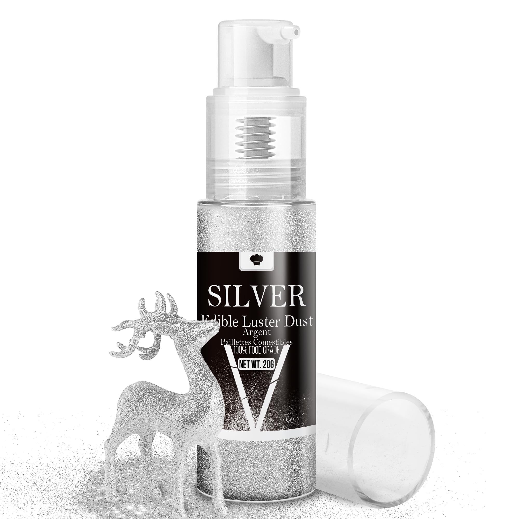 Edible Glitter Spray - 20g Luster Dust Edible Glimmer Powder for Sparkling Cocktails, Cake, Cupcakes, Wine, Beverage - Food Grade Shimmer Dust Powder for Baking, Drinks, Cookies Decoration (Silver)
