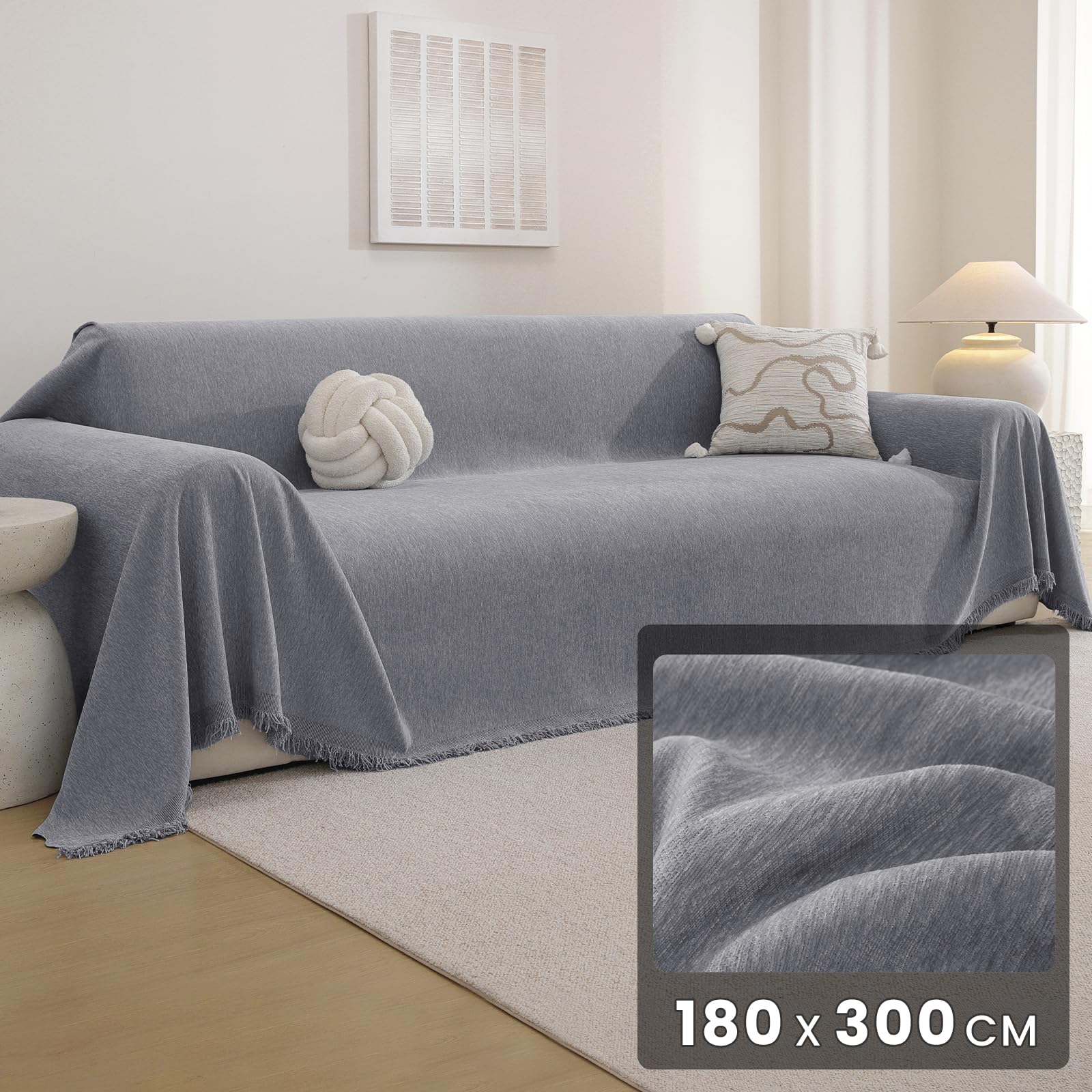 Ystyle Funda Sofa 2 Plazas, 180x300 CM, Manta Cubre Sofa, Gris Claro | De Chenilla Antideslizante y Antimanchas, Protector de Sofa para Perros y Gatos para Salón, Sofa Cover Four Seasons Universal
