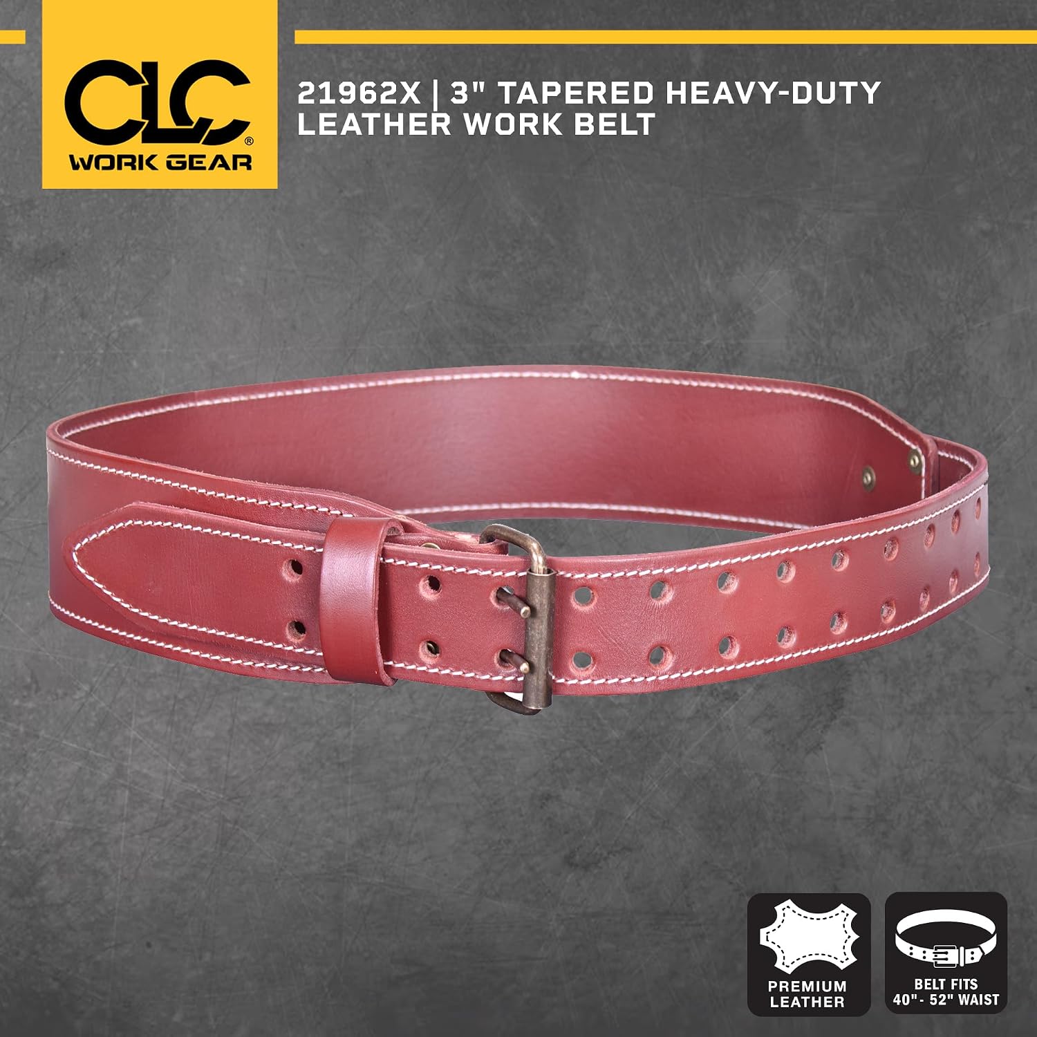CLC Custom Leathercraft 21962X Signature Elite 3" Tapered Heavy Duty Leather Work Belt, XL