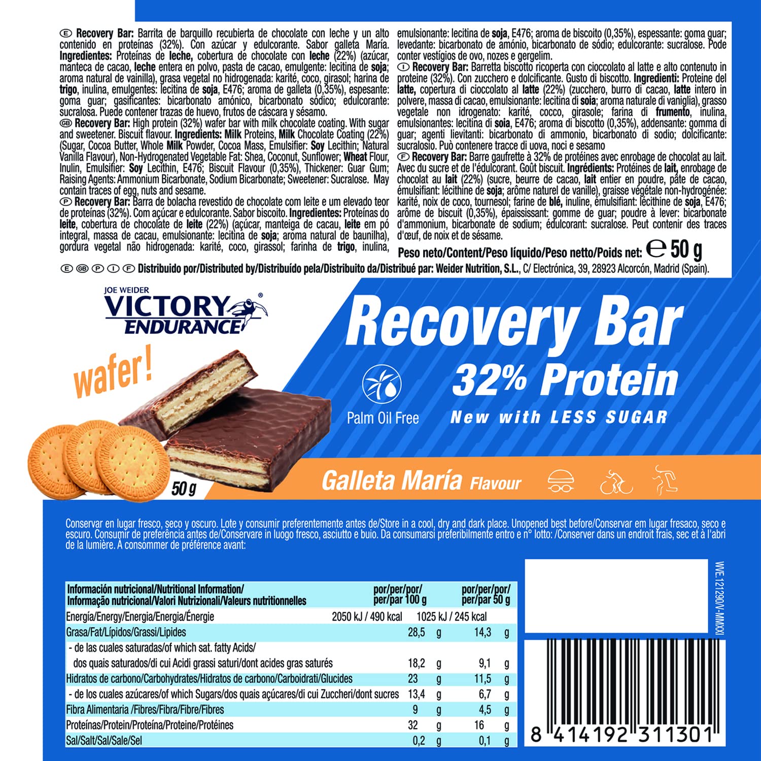 Victory Endurance - Recovery BAR - 50 g - Biscotti Marie e Crema, Scatola da 12 Unitá