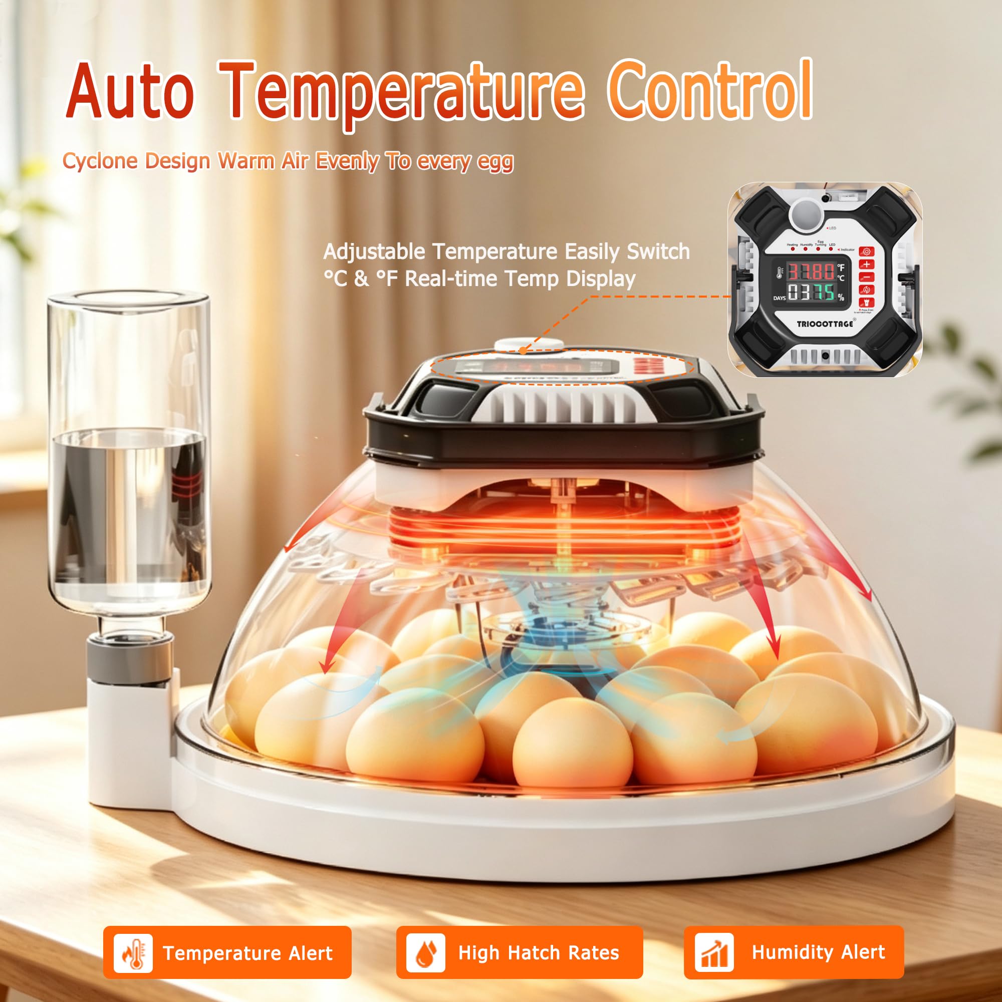 Incubadora Huevo Automático 18 Huevos, Incubadora Huevo nebulización auto llenado, regulación de humedad y temperatura uniforme, Voltear Huevos Auto para gallina, pollito, pato, ganso