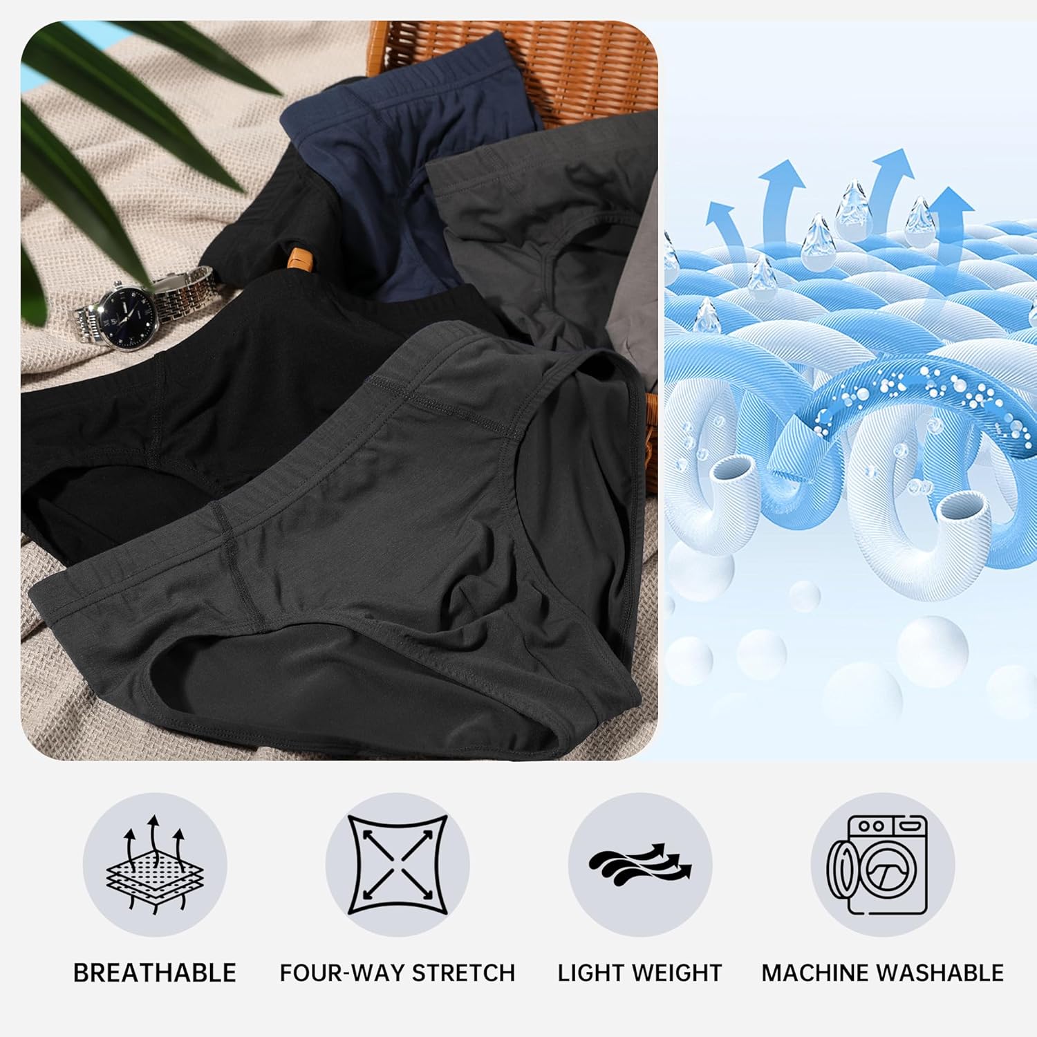 BAMBOO COOL Men's Underwear Briefs No-Roll Waistband Underwear Breathable Briefs with 3D Pouch Tagless Panties for Men - Image 5