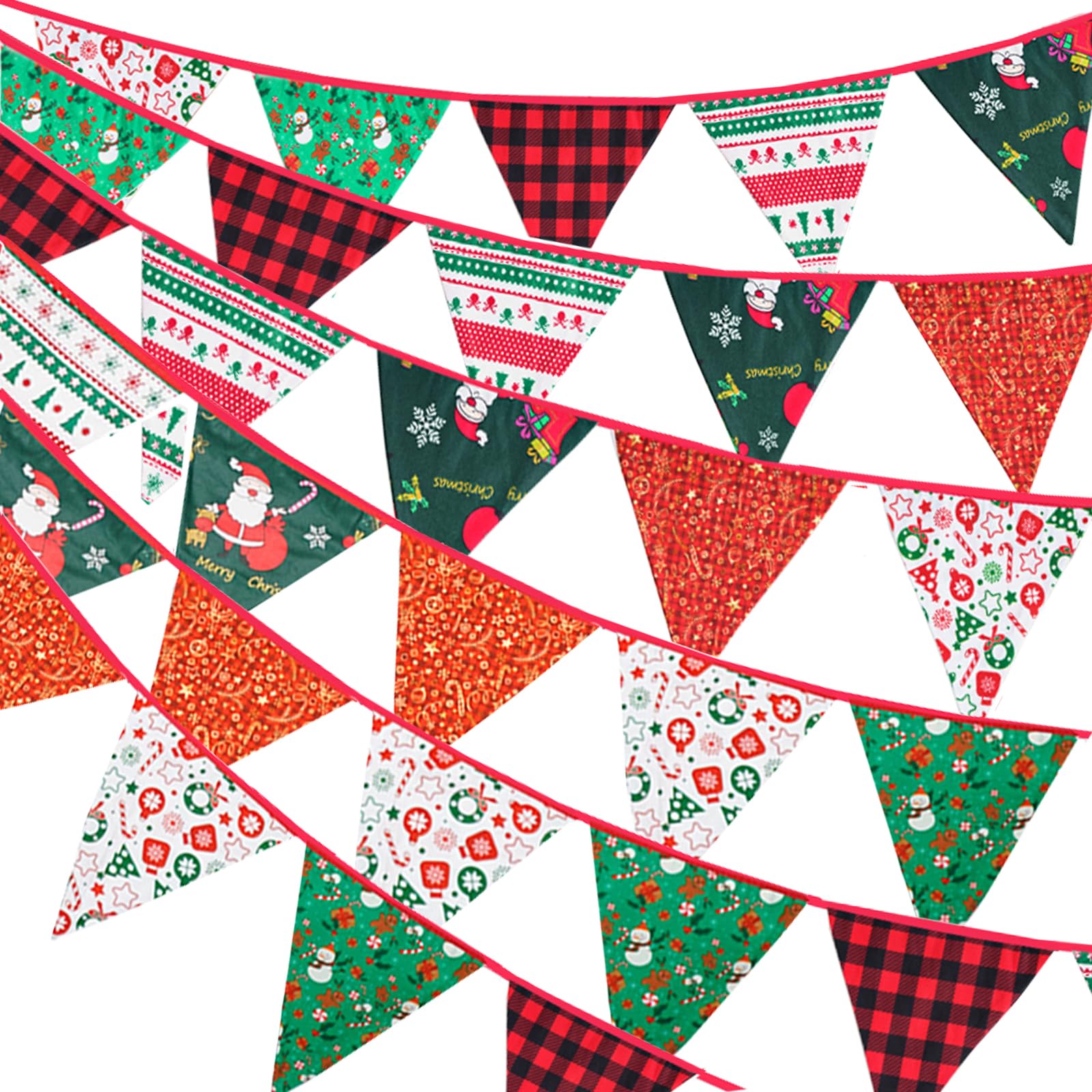 G2PLUS 10m Fabric Christmas Bunting: Double Sided Christmas Banner, 36PCS Reusable Cloth Shabby Chic Xmas Banner for Xmas Decoration, 6 Patterns — image 1