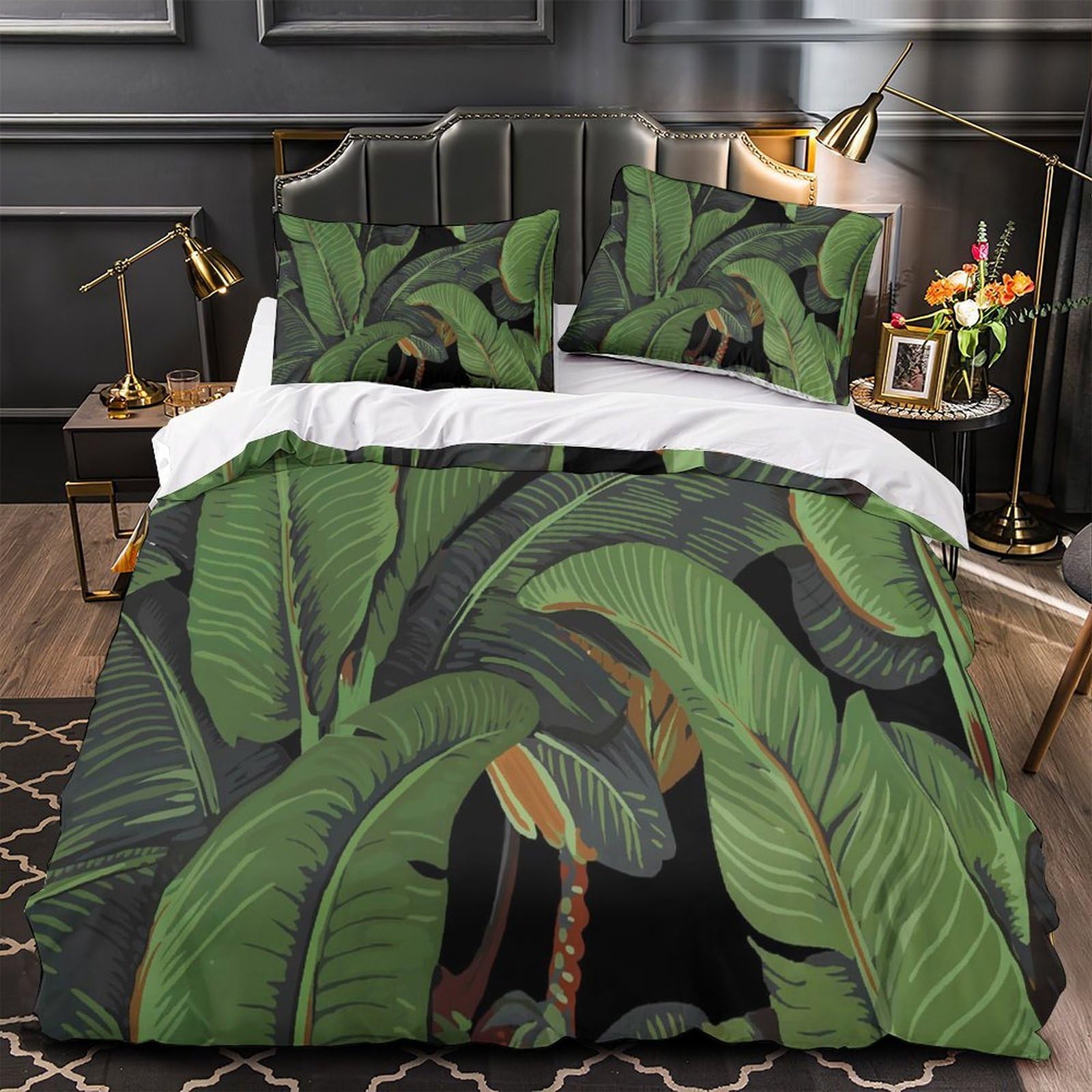 Housse de couette confortable motif feuilles tropicales pour parure de lit