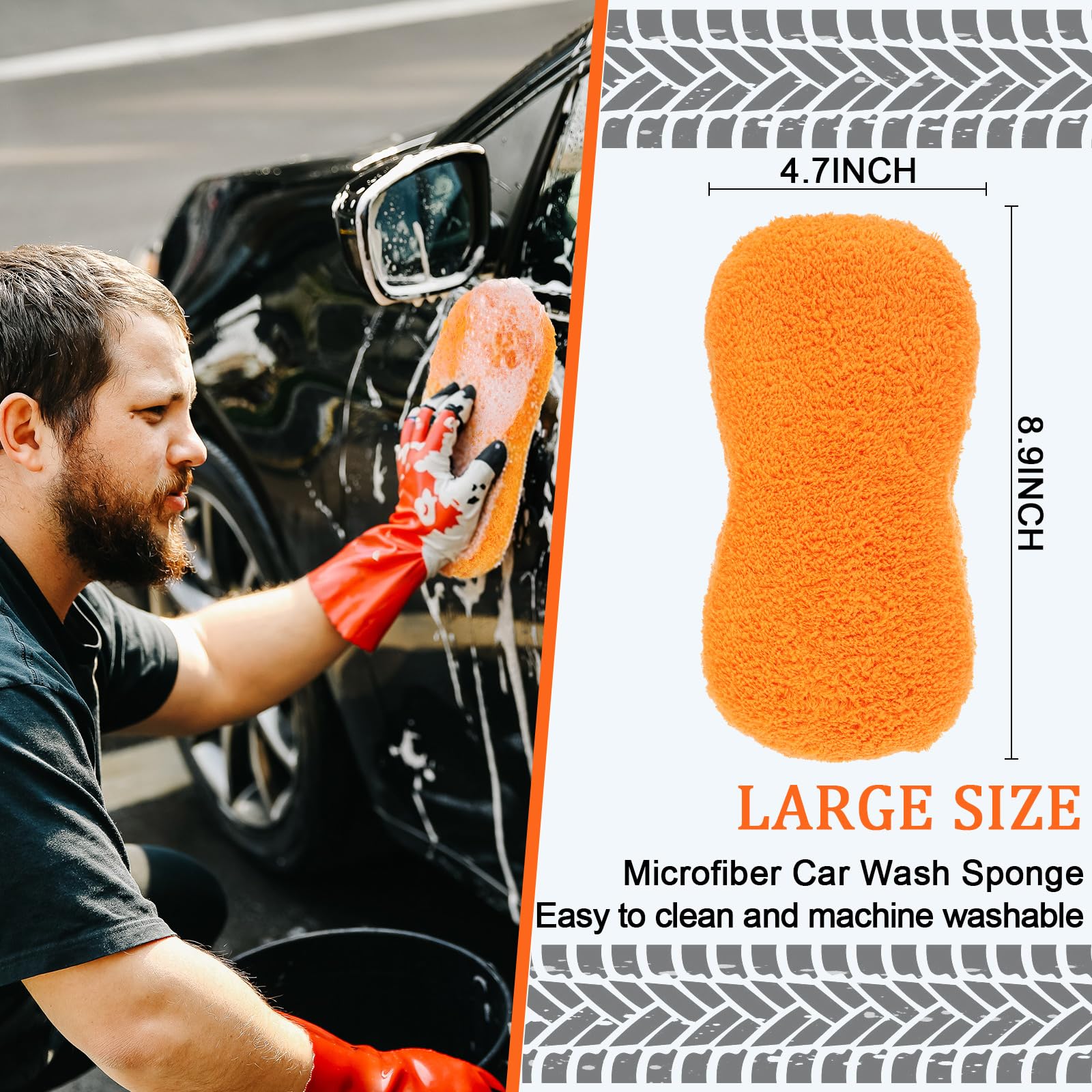 Tanlade 2 esponjas grandes de microfibra para lavado de coche, esponjas de microfibra antiarañazos para suministros de lavado de automóviles, camiones y motocicletas (azul, naranja)