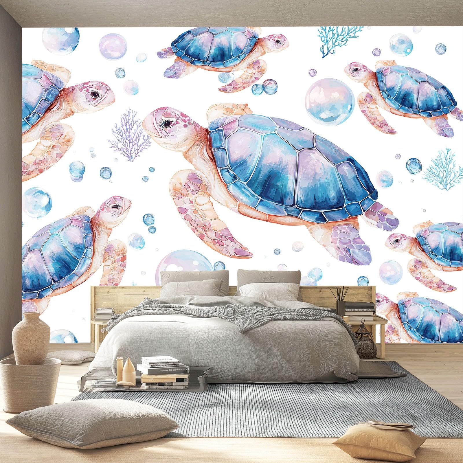 Tapeta 3D z włókniny akwarela żółw ocean 400 x 280 cm tapeta ścienna dekoracja ścienna do salonu sypialni niebieski