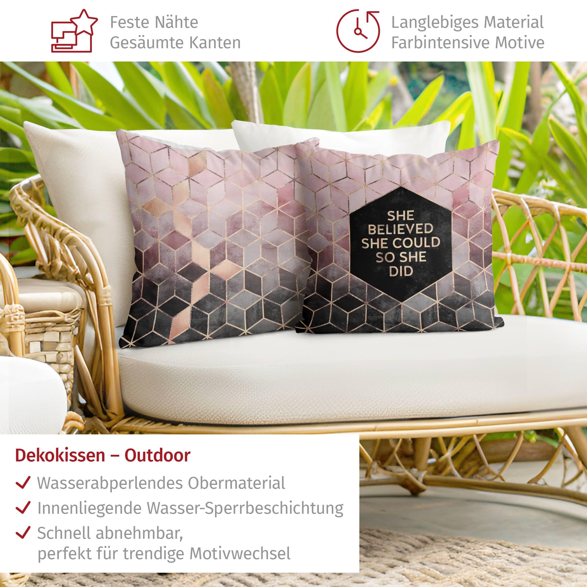 Deko Kissenhülle 2er Set drinnen/Indoor waschbar Sprüche ohne Füllung Zierkissen - Made in Germany - Geometrisch Bezug rosa Sofakissen Indoor Sofa Bett 1251