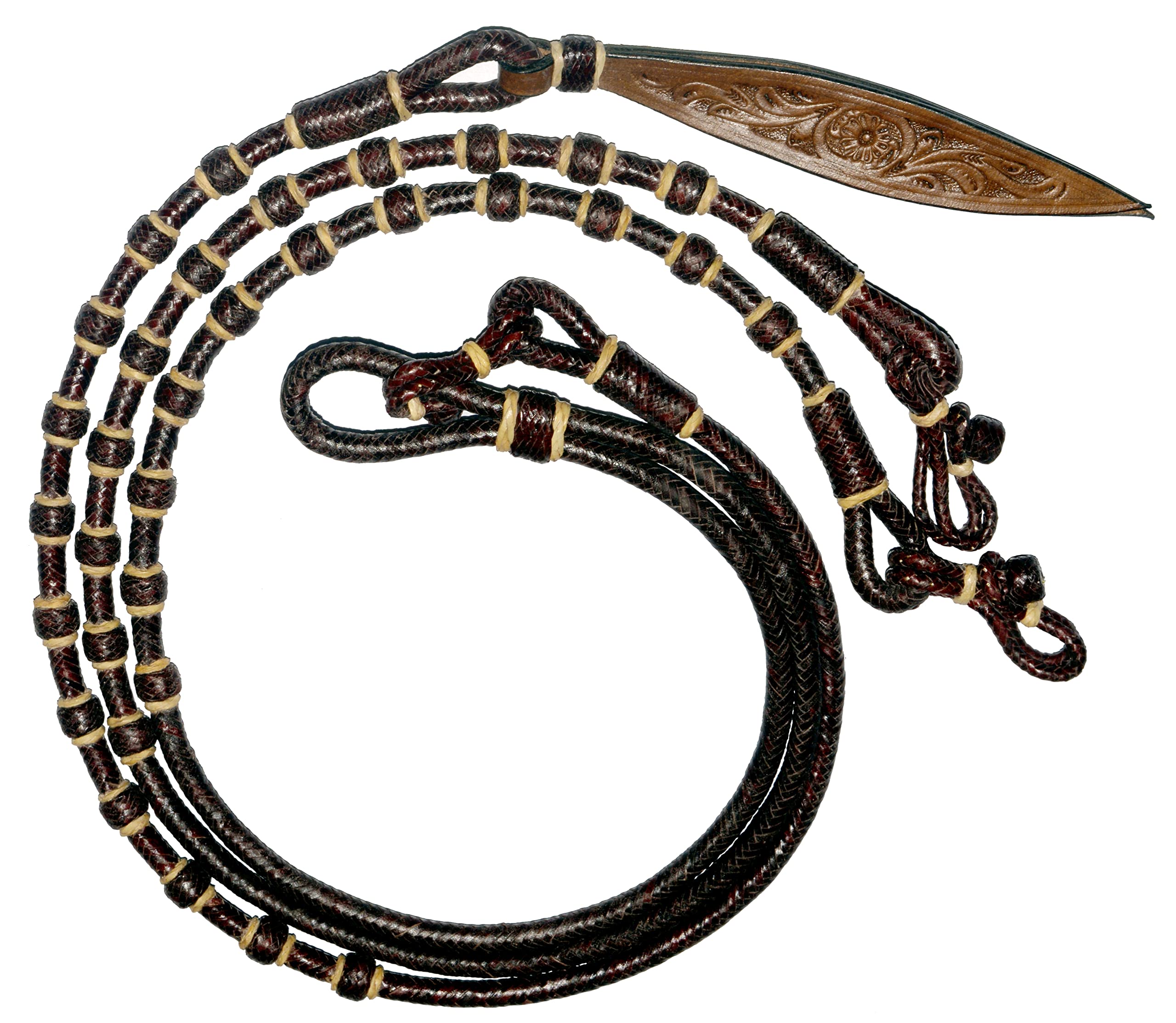 WeavingCraft Chestnut/Burgundy/Maroon Raw Hide Hand Made Rope Matching Knots Raw Hide Leather Horse Tack Hand-Braided Romal Romel Reins Ranch Rope/Rope Reins1