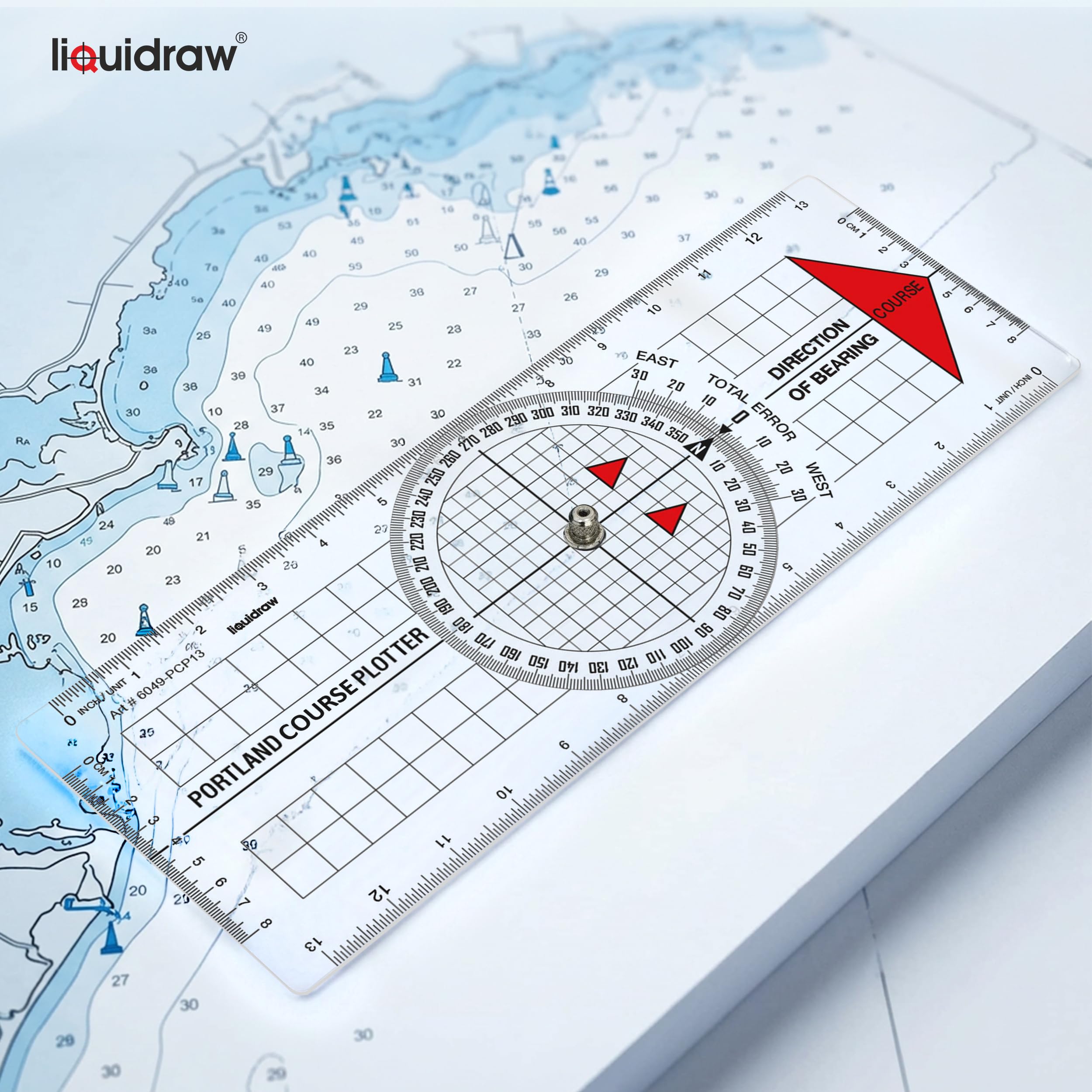 Liquidraw Ploter kursowy Portland z kątomierzem morskim | Kątomierz nawigacyjny | Przydatne narzędzie do nawigacji morskiej | Wykonany z mocnego przezroczystego akrylu | Pogrubione, wyraźne oznaczenia