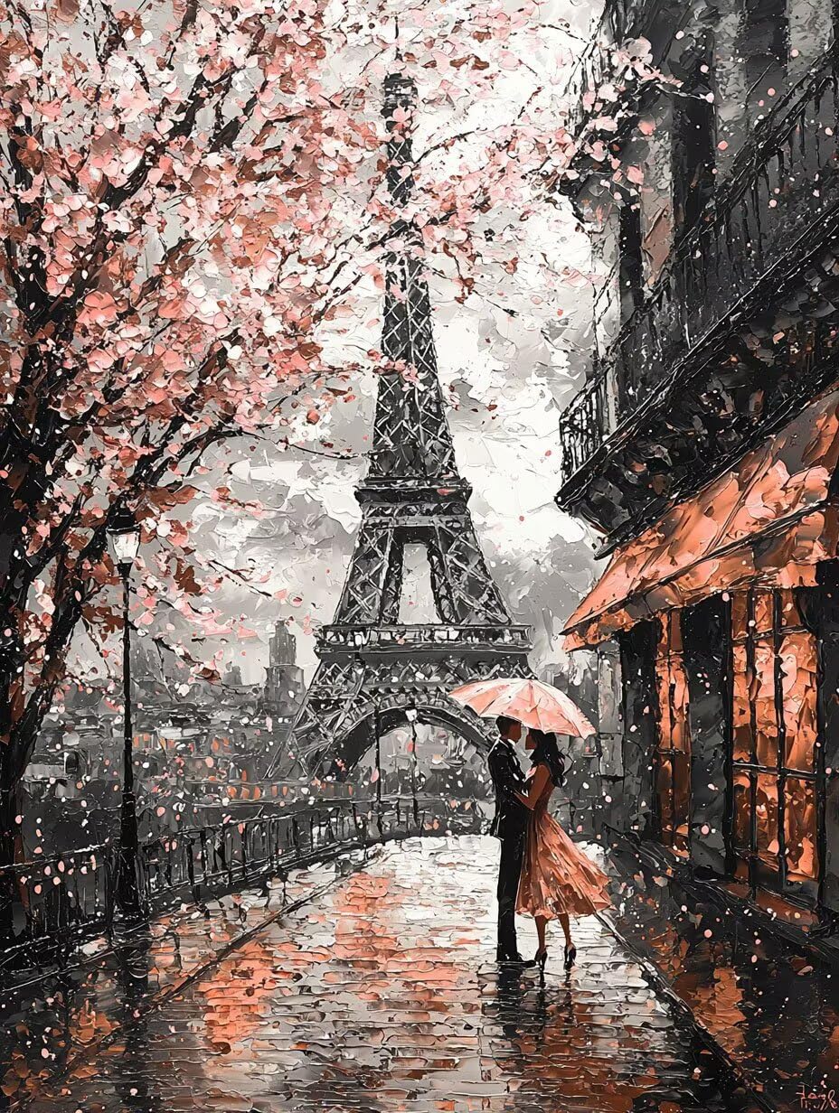 Malen Nach Zahlen, Regentag Eiffelturm, HD Leinwand mit Acrylfarben und Pinselset, Einfach zu Malen Für Kinder und Erwachsene, Home Decor Geburtstag Geschenk, Ohne Rahmen 70x90cm WM3L-937