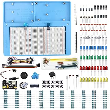 Makeronics 7 in 1 Blue Breadboard Holder Raspberry Pi 4 Holder + 1200 Breadboard+Electronics Fun Kit|Power Supply Module| Precision Potentiometer and More for Prototyping Circuit/Arduino/Raspberry Pi