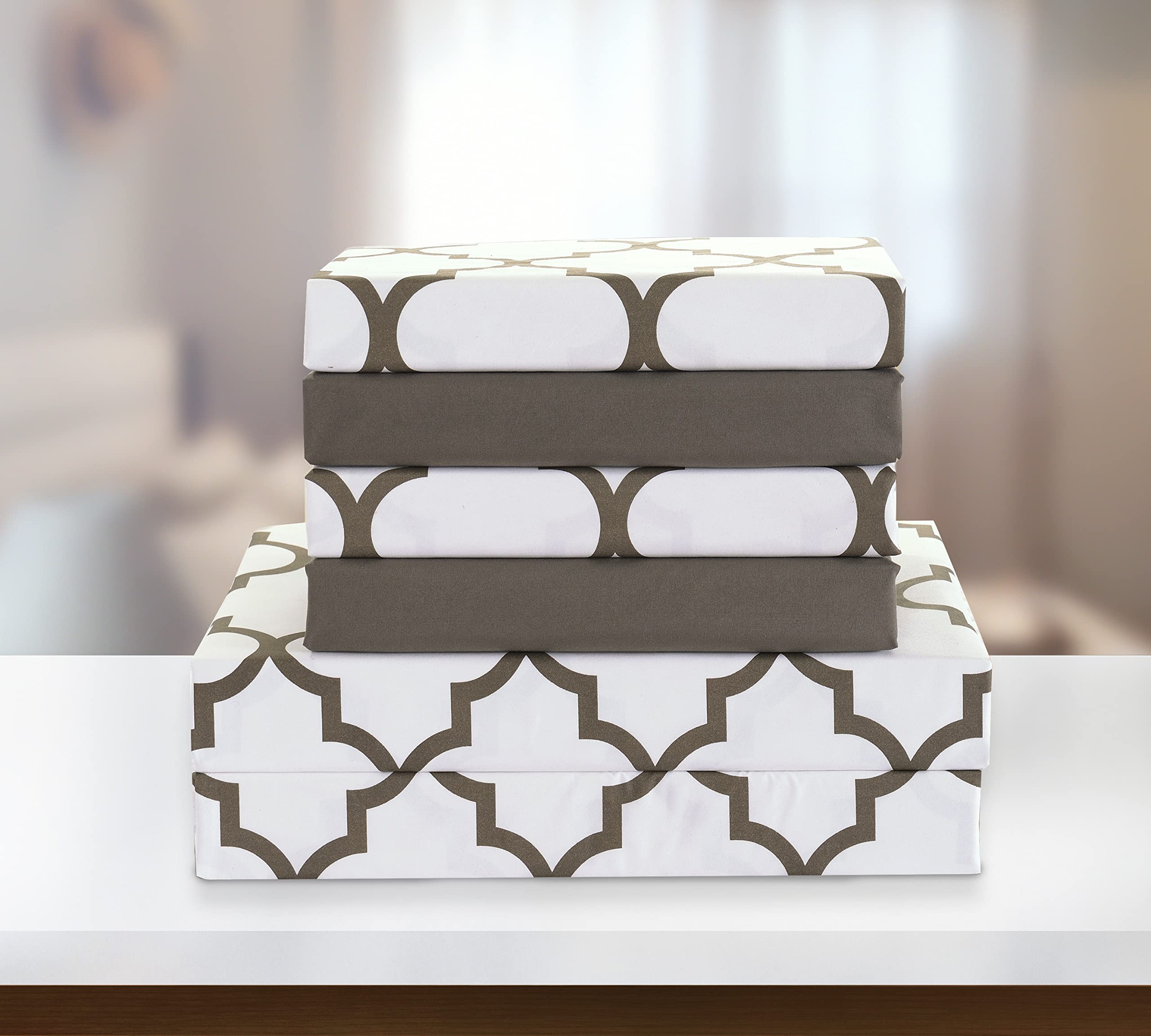 Elegant Comfort Juego de sábanas de 6 piezas con estampado de enrejado marroquí, súper acogedor, resistente a la decoloración y a las arrugas, microfibra de calidad de hotel 1500, sábana bajera