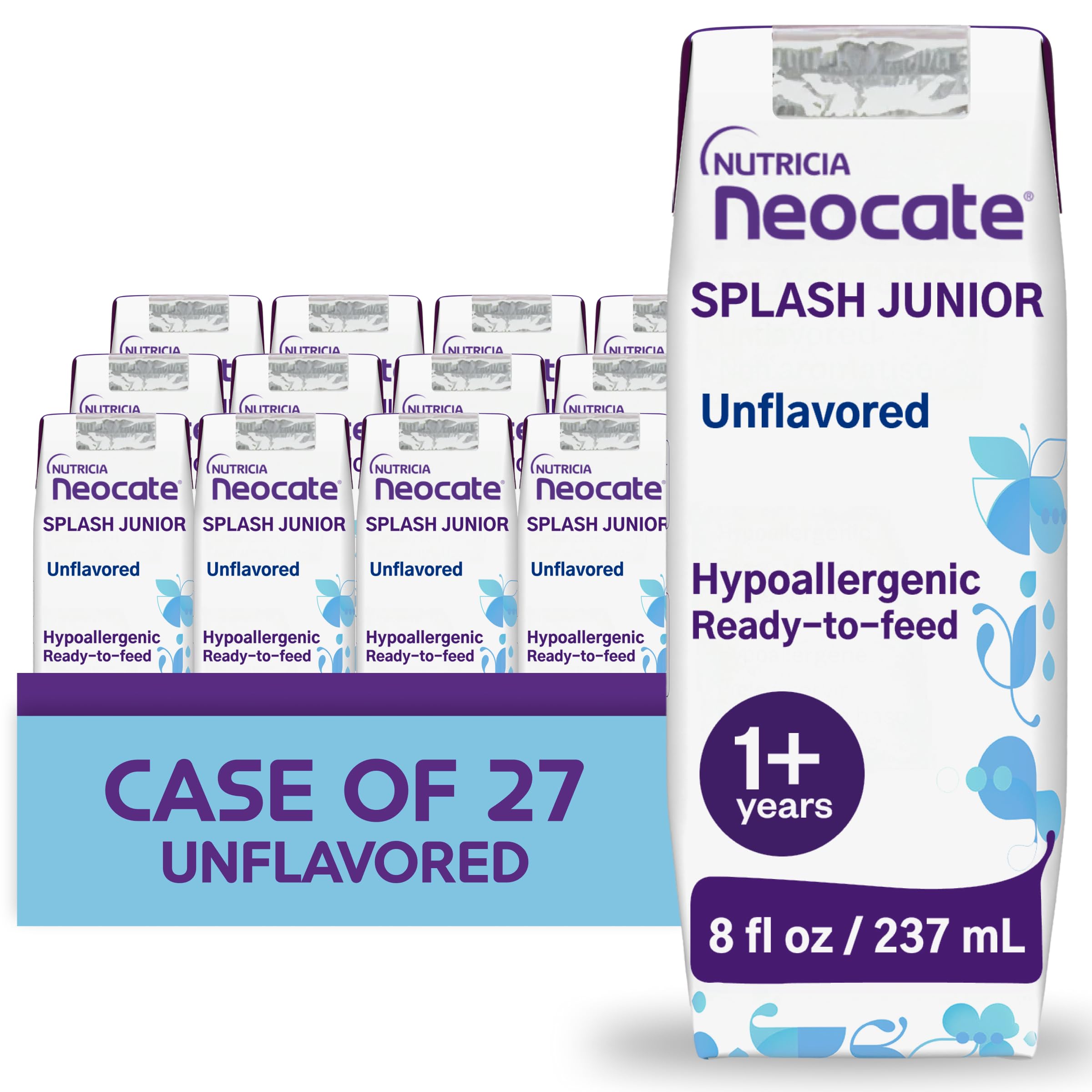 Neocate Splash Junior - 1+ years - Hypoallergenic Toddler Formula for Food Allergy Relief - Ready-to-Feed Hypoallergenic, Amino Acid-Based Toddler Junior Formula - Unflavored - 8 fl oz (Case of 27)
