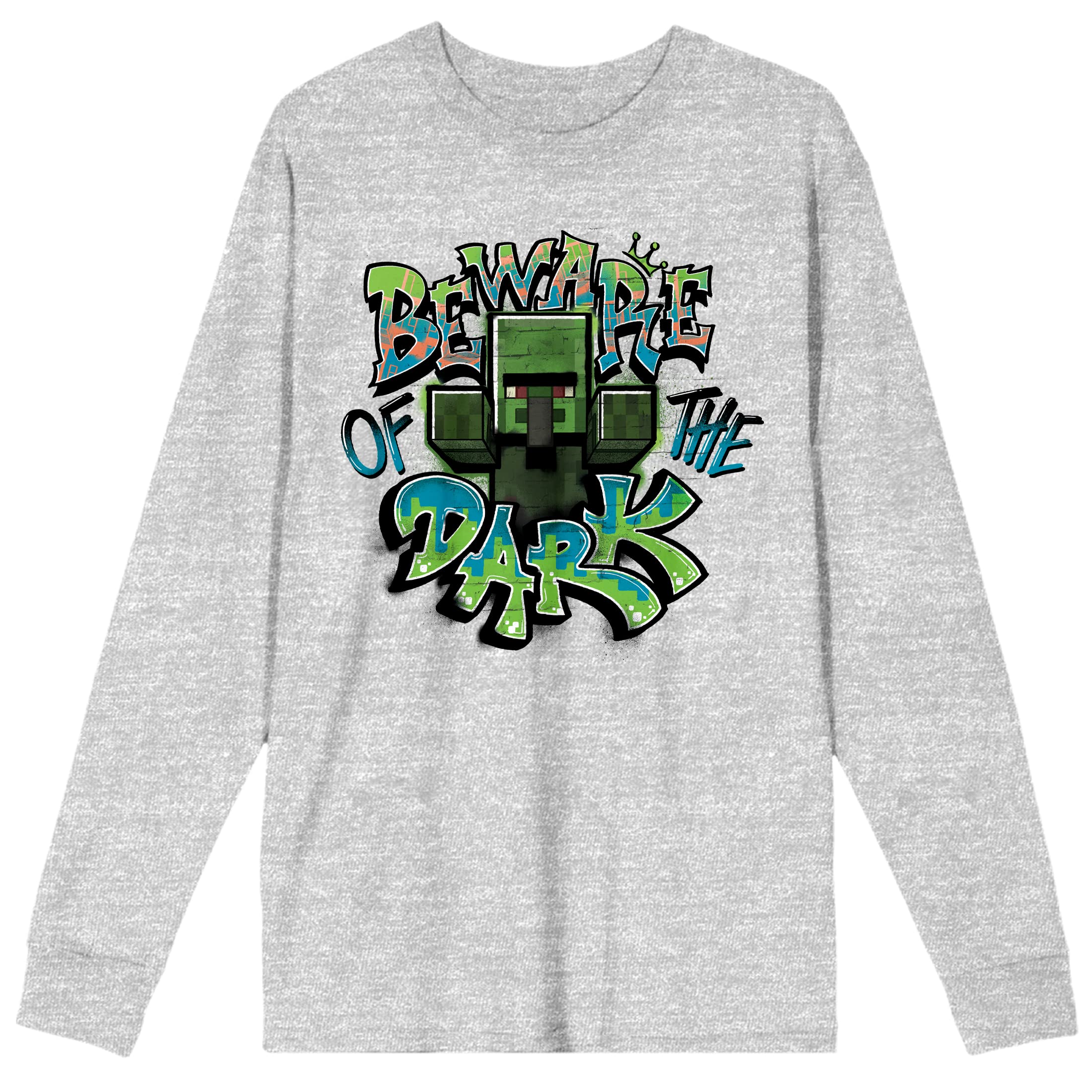 Minecraft Beware of The Dark Men's Athletic Heather Long Sleeve Shirt