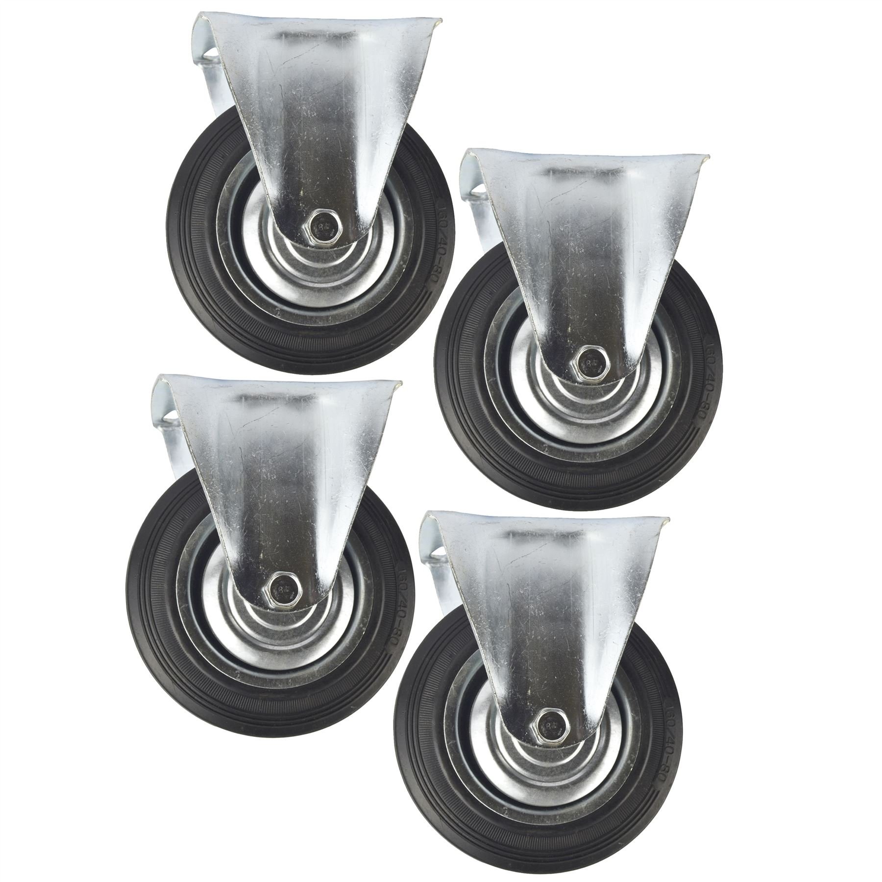 6" (150mm) Rubber Fixed Castor Wheels Trolley Furniture Caster (4 Pack) CST09