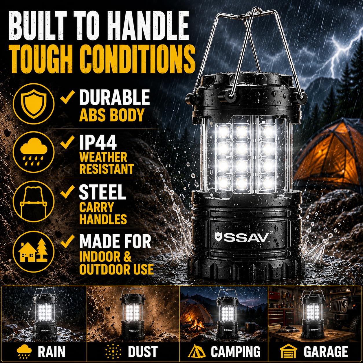 SSAV Paquete de 2 faroles LED de camping, linternas de emergencia para cortes de energía y preparación para huracanes, luces de supervivencia portátiles plegables para camping, tormentas y emergencias